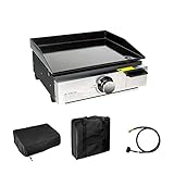 Portable 17 Inch Tabletop Griddle, Propane Gas Flat Top Griddle for Camping, Outdoor, RV Picnic, Tailgating, Tabletop, Stainless Steel Griddle with Griddle Cover and Carry Bag