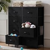 DUMOS Dresser for Bedroom, Chest of Drawers, Closet Storage with 8 Drawers, Cloth Dresser Clothes Organizers Tower with Fabric Bins, Metal Frame, Wood Tabletop for Nursery, Kids Room, Living Room