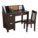 KidKraft Wooden Study Desk with Chair - Espresso, Drawers, Extra Storage, Handles, Bulletin Board, Sturdy, Solid, Kid-Sized Study, Gift for Ages 5-10