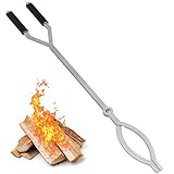 40' Fire Tongs Firewood Grabbers, Stainless Steel Large Fire Pit Tool Indoor Fireplace Outdoor Bonfire Campfire Backyard Deck Camping Log Grabbers Tool