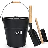 Ash Bucket with Lid, Shovel, and Broom, 3.5-Gallon Metal Bucket with Lid, Fireplace Ash Bucket, Coal Bucket for Wood Stove Accessories Ash Can for Fire Pits, Hearth, Wood Burning Stoves