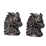 Department 56 Game of Thrones House Stark Direwolf Sigil Bookholders Bookends, 6.02 Inch, Black