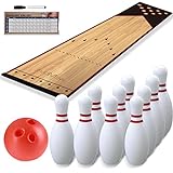Mini Kids Bowling Set – Bowling Pins & Ball Game Set – Full Bowling Alley Games Toys & Score Cardfor Kid Age 5+ & Adult – Home Indoor Outdoor Backyard Lawn Yard (10 Pins, 1 Ball, 1 Lane Mat)