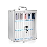 Trycooling 30 Slots Aluminum Alloy Clear Cell Phones Storage Cabinet Pocket Chart Storage Locker Box with Handle for Office Classroom