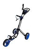 Qwik-Fold 3 Wheel Push Pull Golf CART - Foot Brake - ONE Second to Open & Close! (Black/Blue)