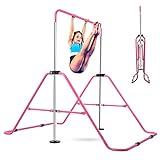 BEEYEO Gymnastics Bars for Kids Expandable Adjustable Height Gymnastic Horizontal Bars Folding Junior Training Kip Bar Equipment for Home/Floor/Practice/Gymnastics (Pink)