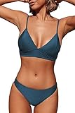 CUPSHE Women's Solid Color Sexy Triangle Bikini Set Padded Swimsuit, S Navy