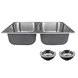 RecPro RV Double Stainless Steel Sink 27' x 16' x 7' and x2 1837 Basket Strainers 3 1/2'
