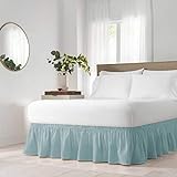 EasyFit Solid Elastic Wrap Around Bed Skirt, Easy On/Off Dust Ruffle (18-Inch Drop), Queen/King, Spa