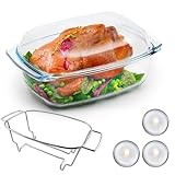 VESPLO 5.1 l Rectangle Glass Casserole with Lid, Holder and Candle Set - Heat Resistant Borosilicate Glass - Oven & Microwave Safe - Bake or Keep Food Warm - Scratch Resistant