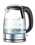Elechomes 1.7L Electric Kettle, Cordless Portable Glass Tea Kettle(BPA Free), Water Heater for Tea Coffee Hot Cocoa, Auto Shut-Off and Boil Dry Protection, Stainless Steel Bottom