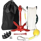Ejemow Anchor for Kayak and Jet Ski, 3.5 lb with 68FT Rope for Paddle Board Pontoon PWC SUP Canoe Accessories, Boat Anchor Kit,Folding Grapnel Anchor, Red