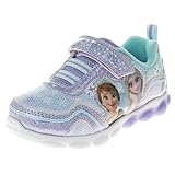 Disney Frozen Shoes for Girls Light up Sneakers - Princess Anna Elsa Lightweight Tennis Breathable Athletic LED Running Shoes - Purple (Size 7 Toddler)