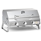 Onlyfire Tabletop Gas Grill 3 Burners, 24' Stainless Steel Portable Propane Grill with Foldable Legs for Outdoor Patio Backyard Camping, Tailgating, RV Trip, Heavy Duty & 24000BTU