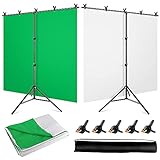 YAYOYA White-Green Screen Backdrop Stand Kit with 5x6.5ft 2-in-1 Reversible Chromakey Green Screen White Backdrop and Portable T-Shaped Background Support Stand, for Live Streaming Portrait Shooting