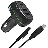 Surface Pro Car Charger Surface Laptop Car Charger, USB C Car Charger Compatible with Surface Pro 7/6/5/4/3, Surface Laptop Go2/1, Surface Book/Go 3/2/1, Dual USB Port for iPad, Phone, Switch