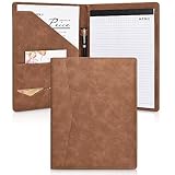 Pacific Mailer Padfolio Portfolio Leather Binder, Interview Legal Document Organizer, Business Card Holder Included Letter Sized Writing Pad [Brown, Piano Noir Faux Leather Matte Finish]