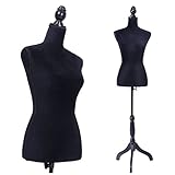Sandinrayli Black Female Mannequin Torso Dress Form Clothing Display w/Black Tripod Stand