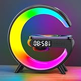 New Wireless Speaker Charger, Atmosphere Bedside Light with Wireless Charging Station,Music Lit Lamp 4 in 1 Alarm Clock & Bluetooth Speaker Christmas 2023 Gift Ideas (Black)