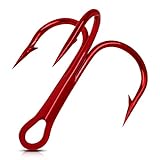 Treble Fishing Hooks High Carbon Steel Red Treble Hooks Super Sharp Round Bend Triple Hook Replacement for Catfish Bass Trout Saltwater Freshwater Fishing Size 2 4 6 8 10 12 14 1/0