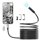 Borescope Camera with Light for iPhone & Android, Teslong USB C Snake Endoscope Inspection Camera with 8 LEDs, Flexible Waterproof Drain Camera Fiber Optic Scope Cam for iOS Android Phone (10FT)