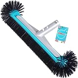 Swimming Pool Wall & Tile Brush Head, with Hemispherical Ends,17.5' Heavy Duty Aluminum Back Head for Cleans Walls, Tiles & Floors, 7 Rows Premium Nylon Bristles with EZ Clips (Blue Black)