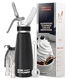 Professional Aluminum Whipped Cream Dispenser - Leak-Free Whip Cream Maker Canister with 3 Decorating Nozzles & Cleaning Brush - 1-Pint / 500 mL Cream Whipper - N2O Chargers (Not Included)