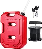 2.6 Gallon/10L Gas Can with Lock and Keys Portable Gasoline Tank 10L Oil Petrol Storage Cans Spare Emergency Backup Petrol Tanks Mount for Motorcycle SUV ATV (Red)