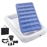 Inflatable Kids Travel Bed Toddler Air Mattress Set - Portable Blow Up Mattress Sleeping Bed Cot with Security Bed Rails and Electric Pump Ideal for Road Trip Camping Sleepovers etc. (Upgraded)