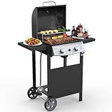 Cowsar 2 burner BBQ Propane Gas Grill, stainless steel 20000 BTU, equipped with 2 sides storage shelves and 2 wheels for easy mobility, Ideal for outdoor kitchens and backyard patio barbecues