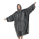 FestiCorp Oversized Blanket Hoodie for Adults - Extra Long Wearable Sweatshirt with Giant Sleeve, Hood and Pocket Dark Gray