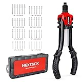 NEXTACK 13' Pop Rivet Gun with 350pcs Assorted Rivets Kit, 1/4' Professional Heavy Duty Hand Riveter Tool with 5 Nosepieces & a Collection Bottle for Metal, Gutter & Automotive NT300