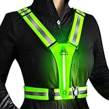 Topward LED Reflective Vest Safety Gear, Light Up Vest for Night Walking Cycling, High Visibility Running Vest with Reflective Strips, USB Rechargeable with Adjustable Waist/Shoulder