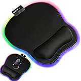 Qudodo Mouse Pad with Wrist Support,RGB Ergonomic Mouse Pads with Lycra Fabric and Non-Slip PU Base,Static and Breathing Cycle,Mouse Pads for Desk,Home,Office,Gaming Mouse Pad with Pain Relief Design