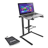 Pyle Portable Folding Laptop Stand - Standing Table with Foldable Height and Secondary Accessory Tray for iPad, Tablet, DJ Mixer, Workstation, Gaming and Home Use with Bag - PLPTS35