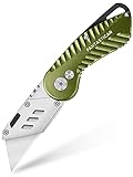 FantastiCAR Folding Utility Knife, Quick Blade Change Box Cutter, Anti-slip Metal Body, with Safety Lock and 5 Extra Blades (Retro Green)