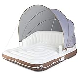 Giantex Canopy Island Inflatable Lounge, Floating Island Raft w/SPF50+ Retractable Detachable Sunshade, 71' x 71' Inflatable Pool Float Canopy w/2 Cup Holders Backrest Armrest for Pool Lake River