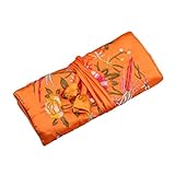 Wei Long Jewelry Roll,Travel Jewelry Roll Bag,Silk Embroidery Brocade Jewelry Organizer Case with Tie Close (Blossom,Orange)