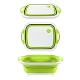QiMH Collapsible Cutting Board - Portable Washing Veggies Fruits Food Grade Camping Sink (4.25 Gal) with Draining Plug - Foldable Multi-function Kitchen Plastic Silicone Basin