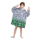Glow in The Dark Blanket Hoodie for Kids, Super Warm and Cozy Plush Sherpa Flannel Wearable Hooded Blanket with Giant Pocket, for 2-6 Year Old Boys & Girls
