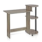 Furinno 11181GYW/BK Compact Computer Desk with Shelves, Round Side, French Oak Grey/Black
