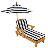KidKraft Outdoor Wooden Chaise Lounge, Children's Backyard Furniture Chair with Umbrella and Cushion, Navy and White Striped Fabric, Gift for Ages 3-8 36 x 19.2 x 20.4