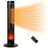 Electric Space Heater for Large Room - 36' Ceramic Tower Space Heater for Room Heating w/ Thermostat, Fast Heating, 3D Realistic Flame, Oscillating, Remote Control, Ideal for Home/Livingroom
