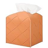 Tissue Box Cover PU Leather Square Tissue Holder Facial Peper Organizer Dispenser for Bathroom, Bedroom, Vanity Countertop, Office, Car, Orange