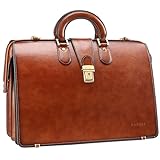 Banuce Vintage Leather Briefcase for Men with Lock Doctor Bag Attache Case Hard 15.6 Inch Laptop Business Bags Lawyer Attorney Bag Brown