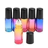 Wresty Gradient Color Roll On Bottles Thick Glass Empty Refillable Fragrance Perfume Essential Oil Glass Roller Bottles Metal Roller ball Bottle Container For Home Travel Use 5ml 6 Packs