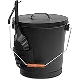 F2C Ash Bucket with Lid and Shovel 5.15 Gallon Large Galvanized Metal Coal and Hot Ash Pail for Fireplace, Fire Pits, Wood Burning Stoves, Grill, Outdoor, Black