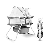 besrey Bassinet for Baby, 3 in 1 Portable Baby Bassinets, Rocking Cradle Bed, Easy Folding Bedside Sleeper Crib, Quick-Fold for Newborn Infant, up to 33 lb Compact Storage, Mattress and Net Included