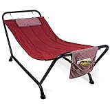 Best Choice Products Outdoor Hammock Bed with Stand for Patio, Backyard, Garden, Poolside w/Weather-Resistant Polyester, 500LB Weight Capacity, Pillow, Storage Pockets - Red