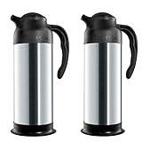 Stainless Steel Thermal Coffee Carafe Thermos｜Insulated Hot & Cold Beverage Pitcher Dispenser w/ Milk Server ｜33 OZ. 1 Liter 4 CUP Small Design for Easy Handle & Travel ｜ Twin Pack